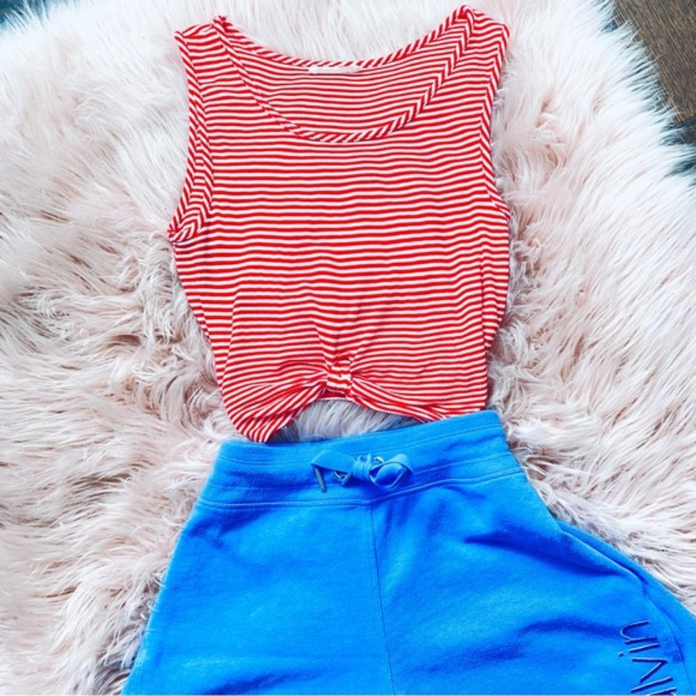 Poison Ivy Red/White Striped Knot Crop Top